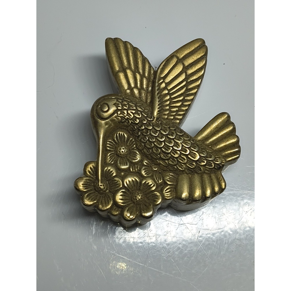 Metal Hummingbird, Flowers Trinket Ring Jewelry Box Gold Tone Red Velvet Lining